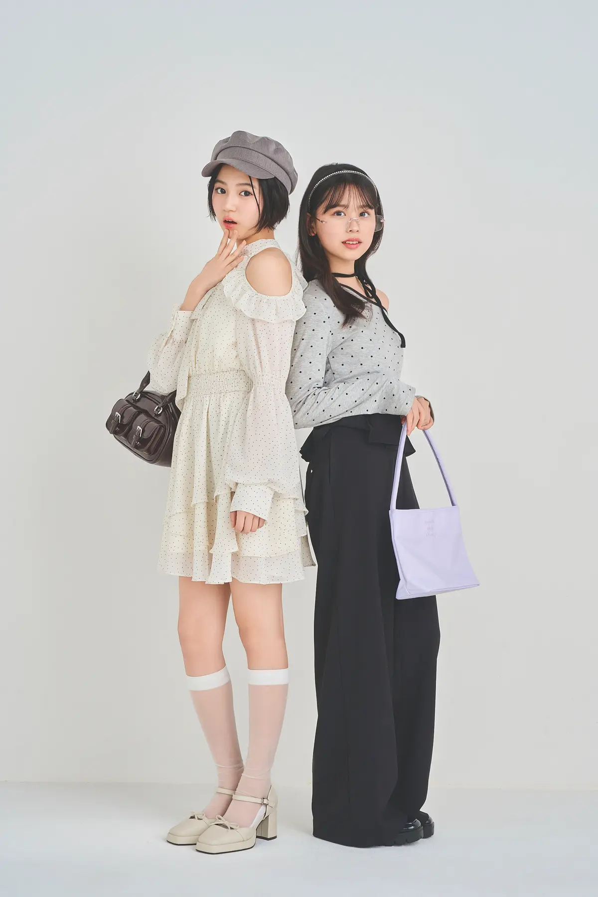 ドット柄で春のおでかけリンクコーデ