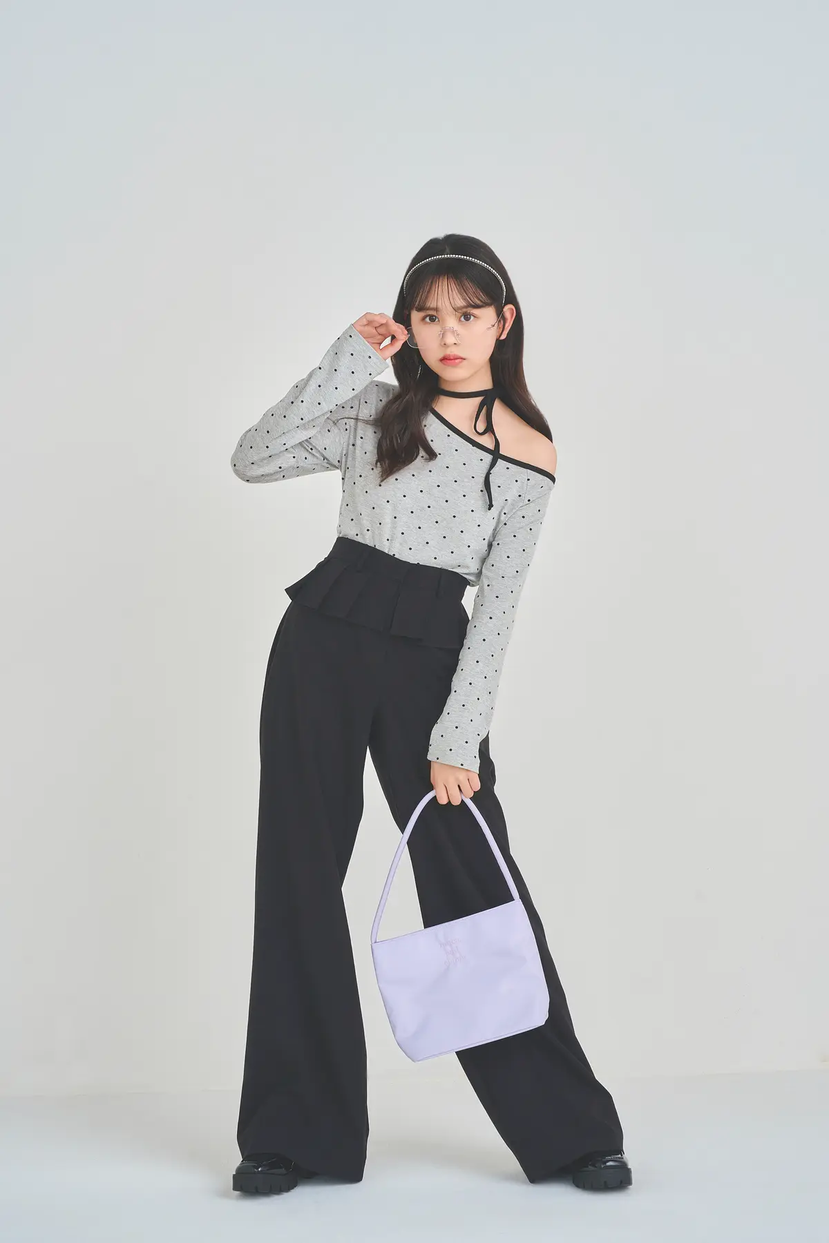 ドット柄でトレンド感満載コーデ