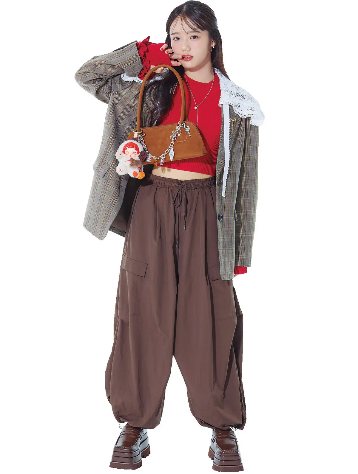 中島瑠菜／赤×ブラウンのレトロなカラーコーデ