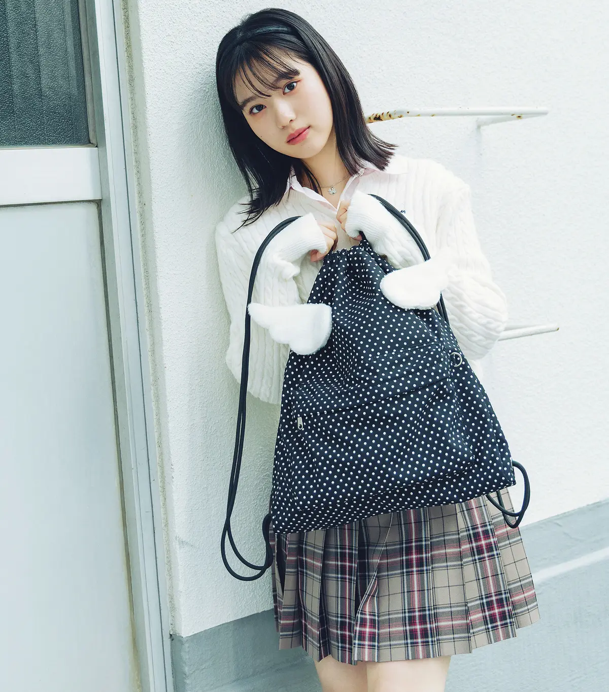 ドットのナップサックで制服でもウィッシュコア