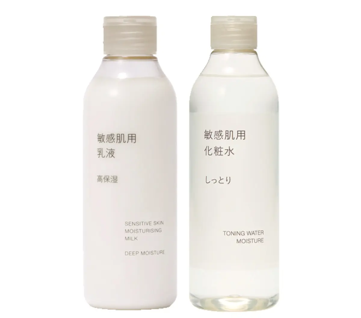 無印良品 敏感肌用化粧水 しっとり 300㎖￥790・同 敏感肌用乳液高保湿 200ml￥990／無印良品 銀座
