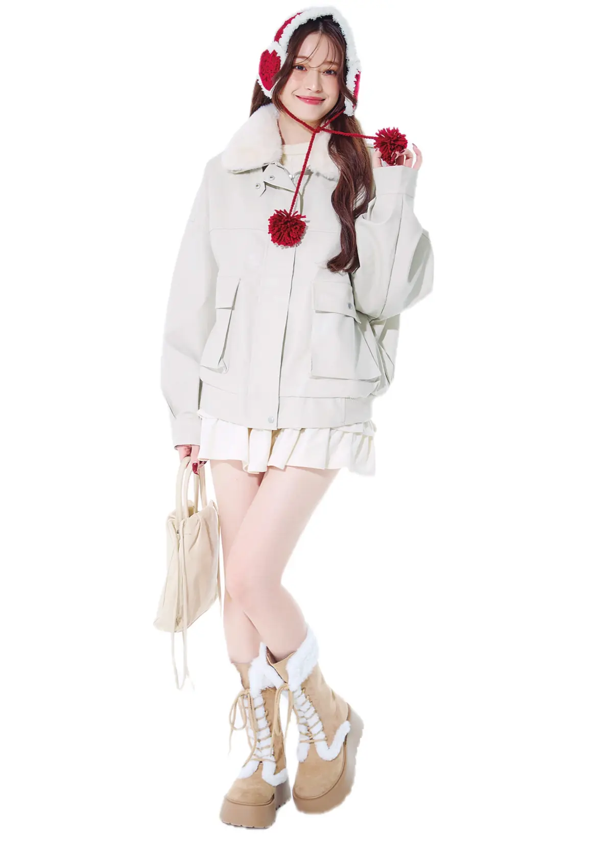 葛西杏也菜／レースアップムートンとイヤーマフでガーリーに