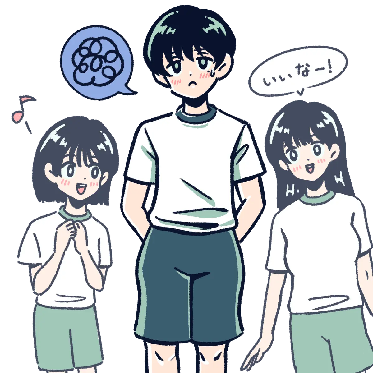 自分のスタイルをコンプレックスに感じている女子高生のイラスト