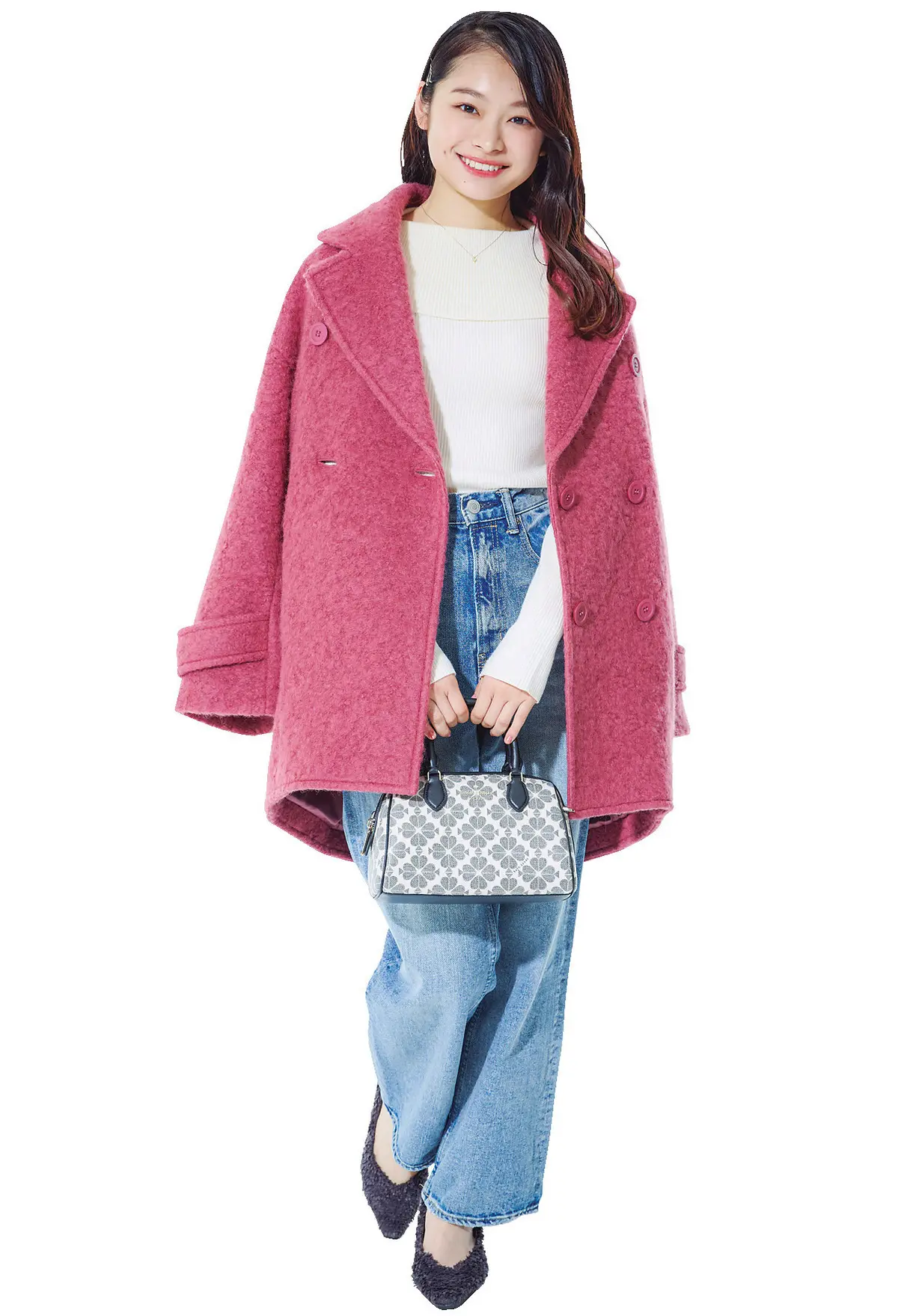 月島琉衣／華やかボストンとピンクコートで超きれいめ