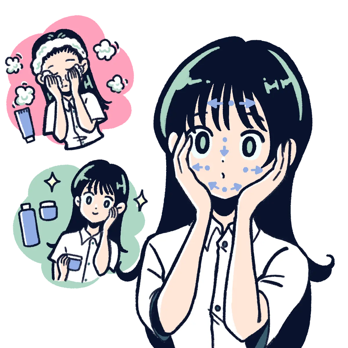 ベッドでスマホを触っている女子高生のイラスト