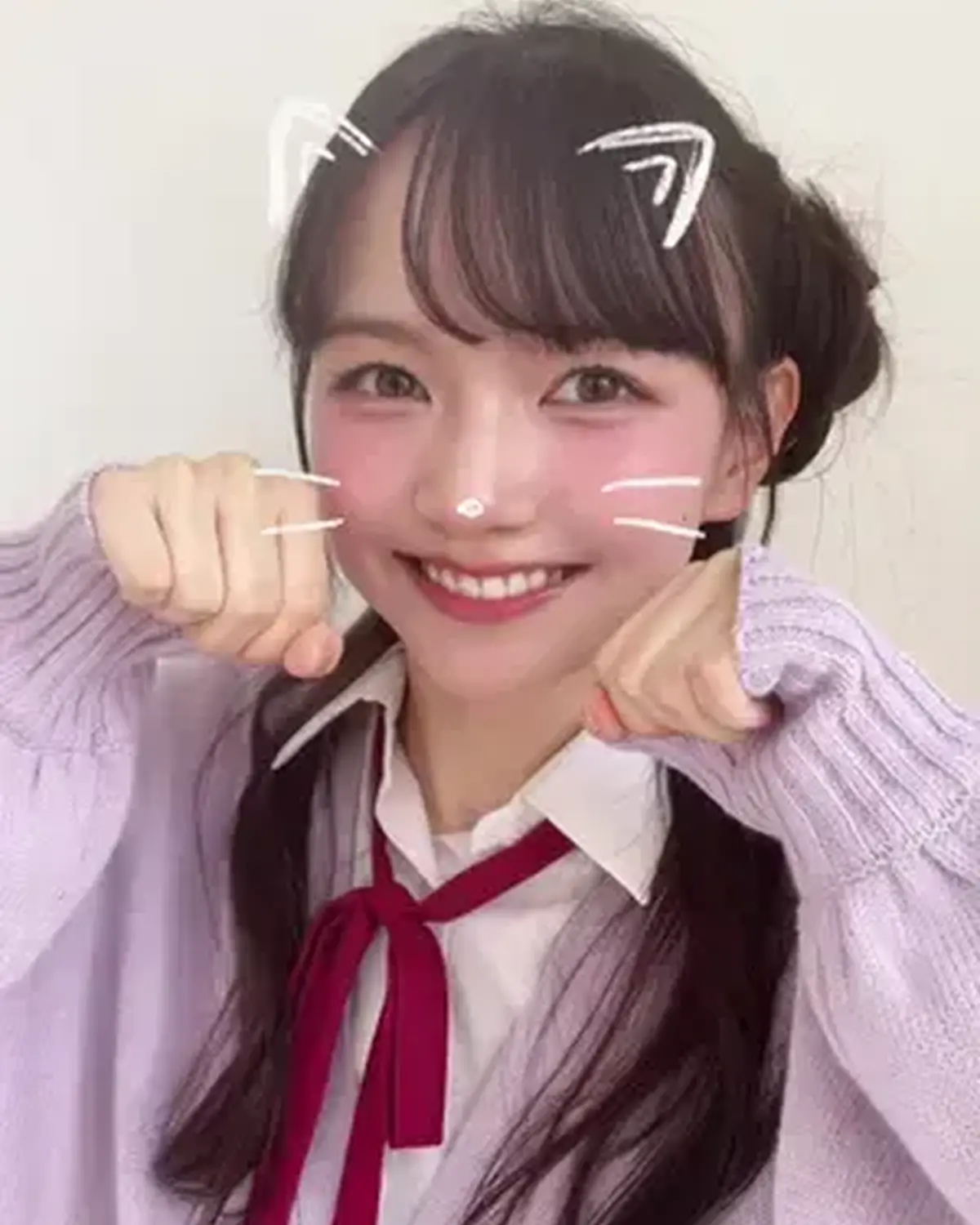 わんわんだけどにゃんにゃんエフェクト🐶🐱 いつかのくるみちゃんヘアなここあ🎀 @河村ここあ  #河村ここあ #milk #wan #制服 #くるみちゃんヘア