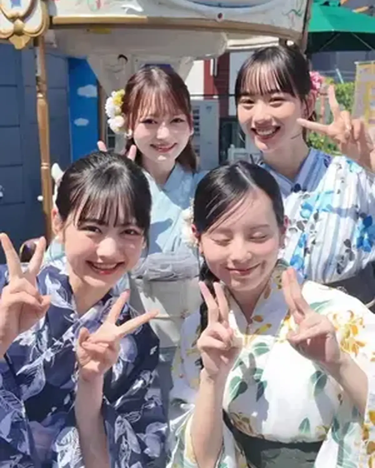 それぞれの浴衣×ヘアメイクが似合いすぎで可愛すぎない？👘💙 #小國舞羽 #松本麗世 #高比良由菜 #原田花埜 #浴衣　@小國舞羽(まう) @松本麗世🧸️️️⛅️ @ゆなな @原田花埜（はらだはなの）